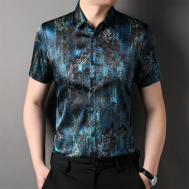 

Classical Casual Chinese Style Men Shirt Real Silk Short Sleeved Summer Quality Soft Comfortable Premium Gentleman Chemise Homme