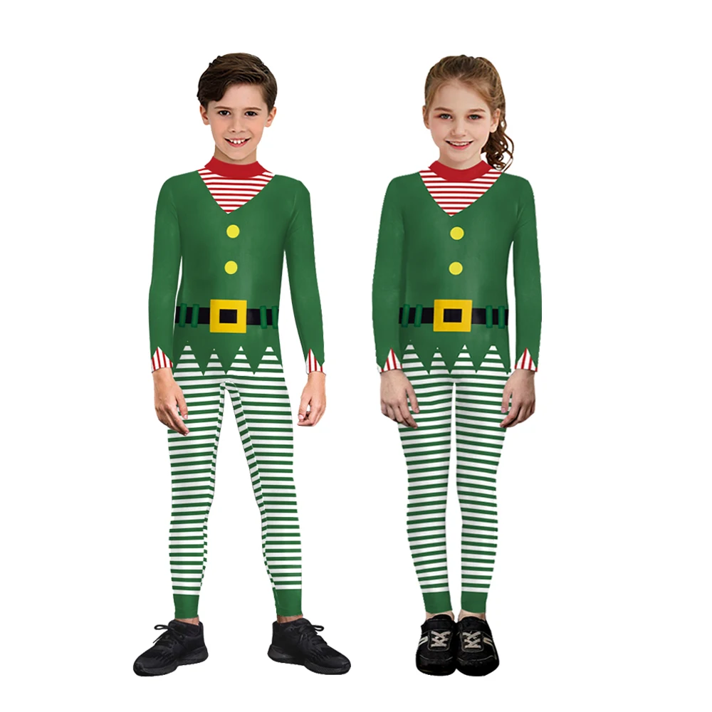 Ragazzo Ragazza Elfo Babbo Natale Costume Cosplay Horror Vigilia di Natale Notte Stampa 3D Fancy Dress Up Tuta Tuta da festa Regalo di Natale