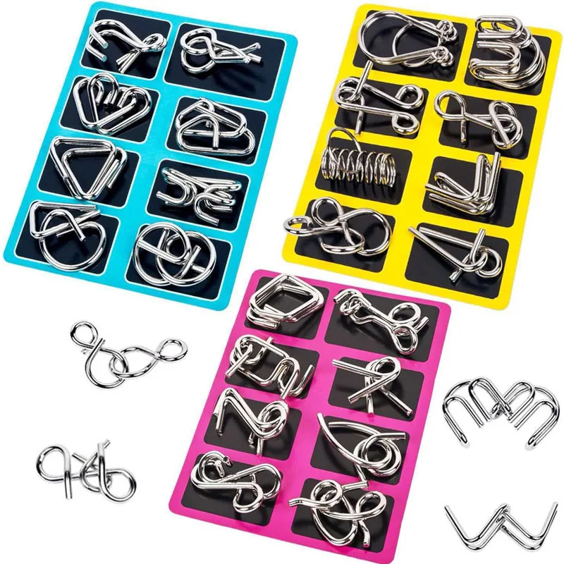 Metal Puzzle Mind Brain Teaser Magic Wire Rings Puzzles Game Disentanglement Iron Link Unlock IQ Test For Kids Educational Toys