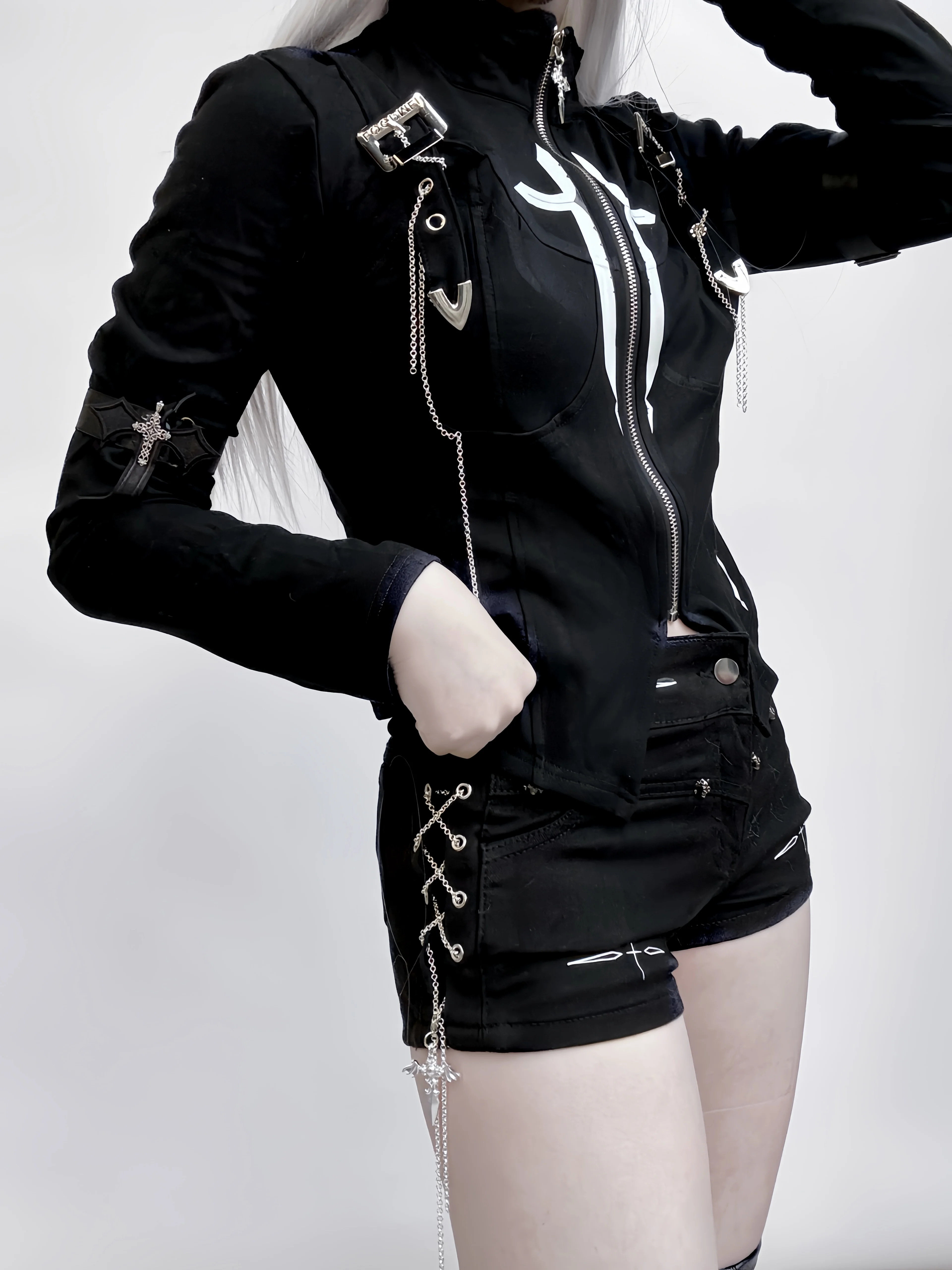 Subculture Mine Zip Cardigan Jacket Autumn New Japanese Punk Style Slim-Fit Sweet Cool Long Sleeve Top Jacket Mini Shorts Set