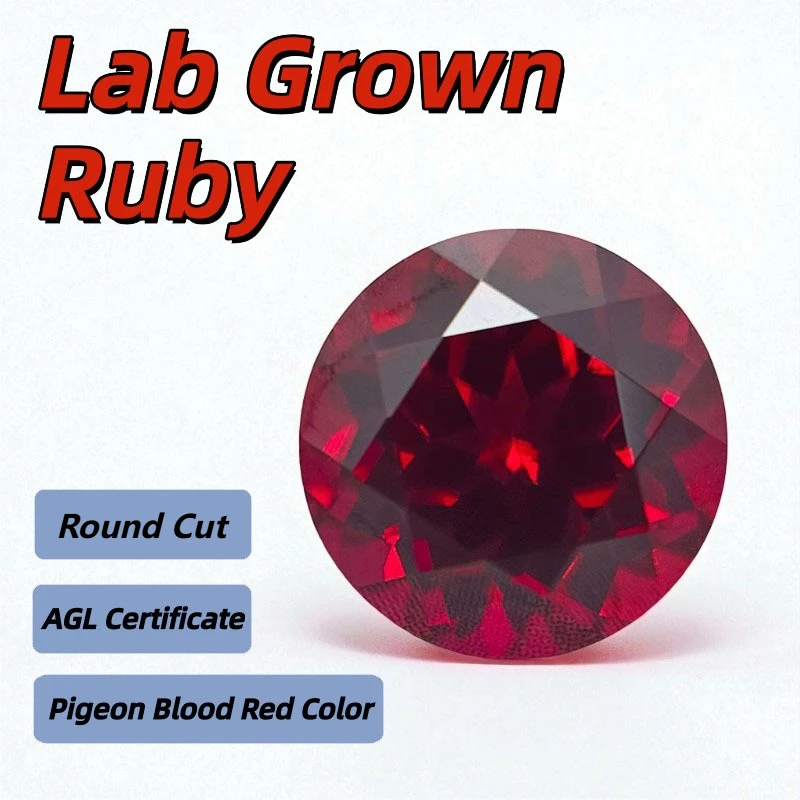 

Hot Sales Lab Grown Ruby Round Cut Pigeon Blood Red Color DIY Charms Jewelry Making Main Materials Selectable AGL Certificate