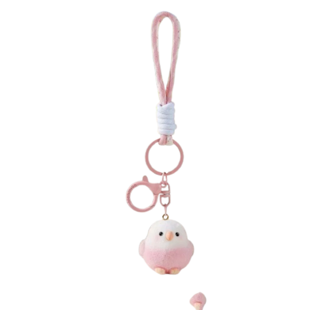 Hanging String Flocked Bird Pendant Keychain Flocked Design Knitted Hand Rope Flocking Bird Keychain Cute Pendant Bag Charm