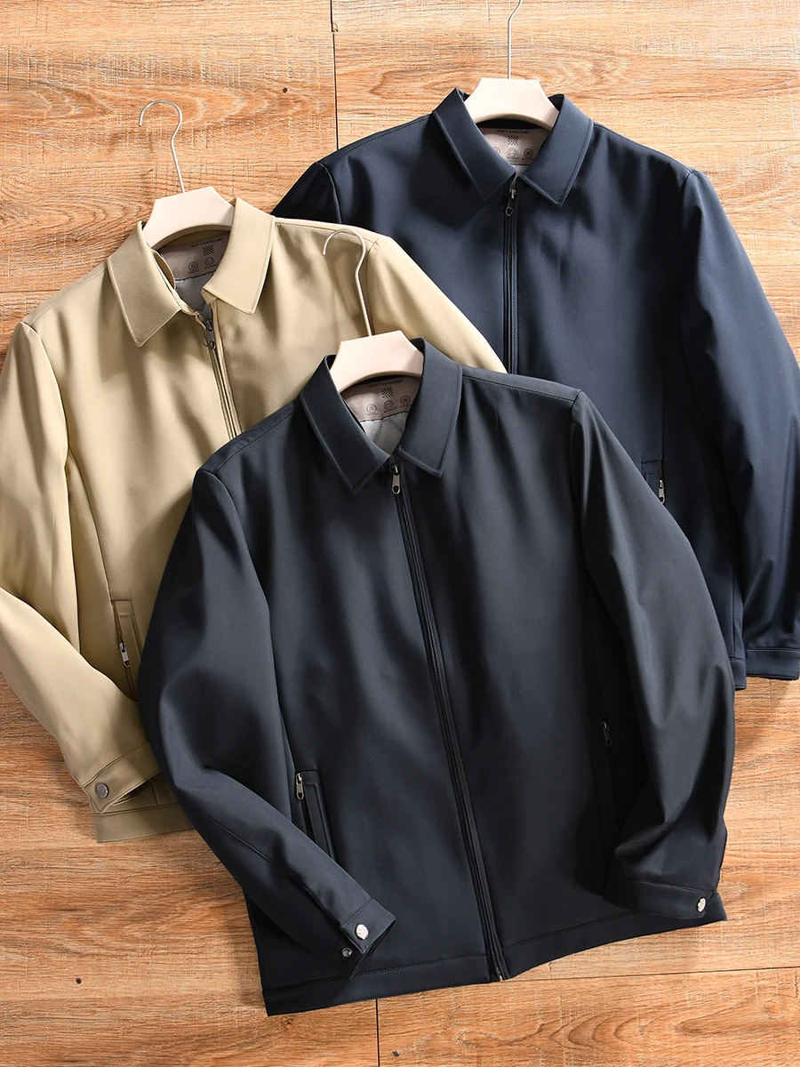 

Lightweight Stylish Silk Filled Cotton Jacket Men's Administrative Collared Jacket Autumn Winter Warm Long Sleeve Business Ca...