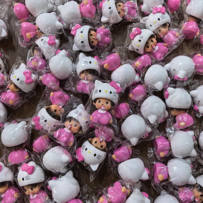

New2026 Action Anime Figure Monchhichi Keychain Hello Kitty Toy Keyring Cute Kitty Keychains for Bags Children's Day Gift 몬치치 키링