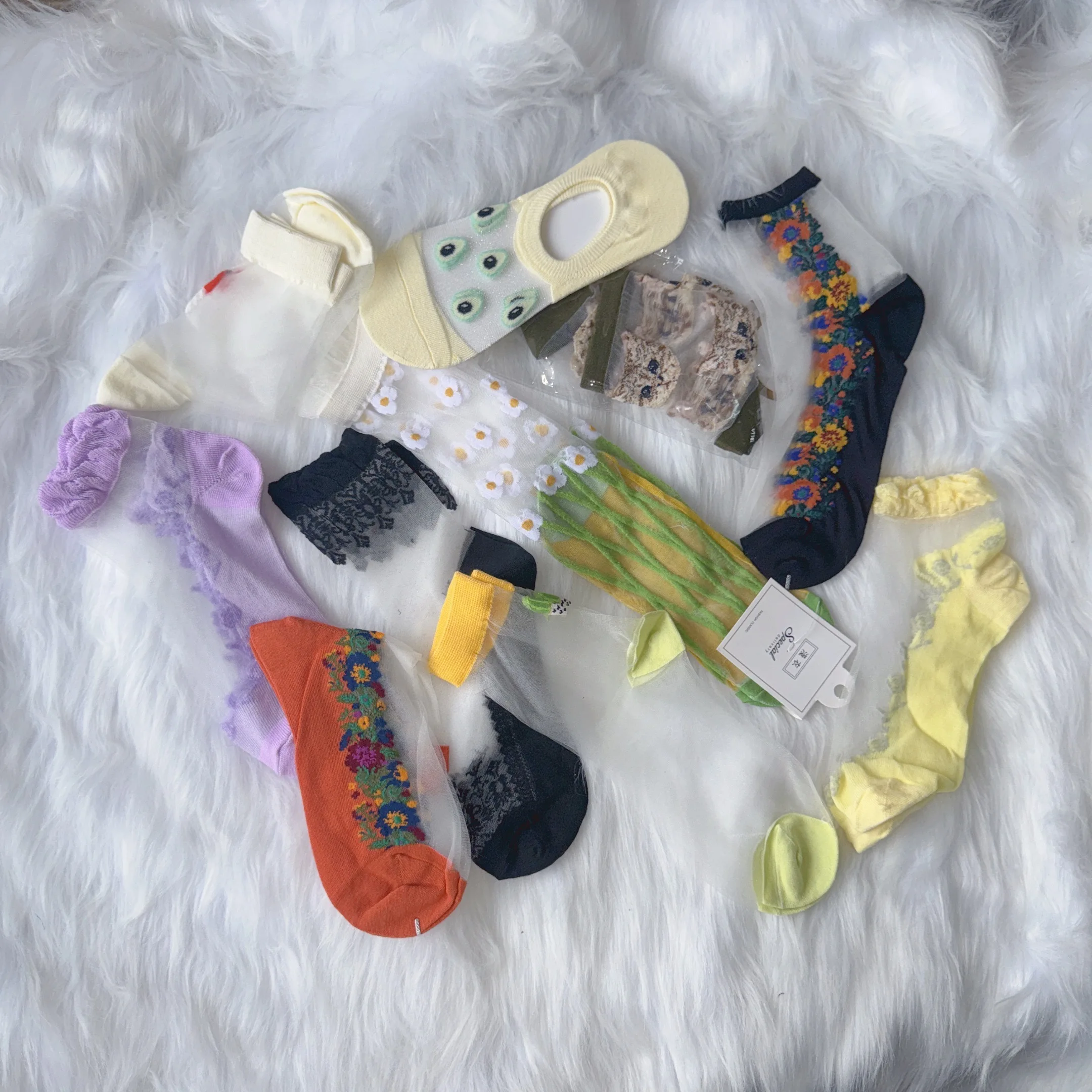 

10 Pairs/Lot Summer Cheap Fashion Silk Women's Socks Colorful Flower Cat Cute Funny Ankle Sock for Female Christmas Gift