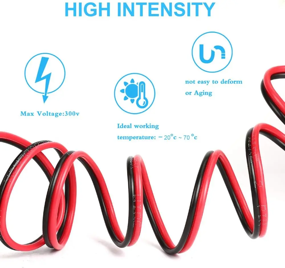 5/10/20M RVB Red Black 2 Pins Electrical Wire 12 14 16 18 20 22 AWG PVC Insulated Bare Copper Power Lines LED Cables