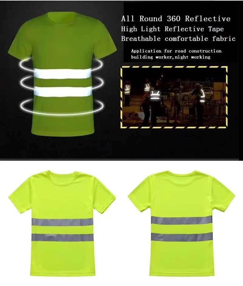 Summer Fashion Breathable Fluorescent Reflective T-shirt Short Sleeve Traffic Safety Warning Clothing