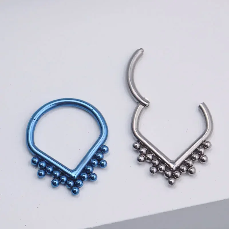 Implant Grade Titanium ASTM F136 Beads Segment Hinged Nose Clickers 8mm/10mm Hoop 16G Daith Earring Nose Piercing Jewelry