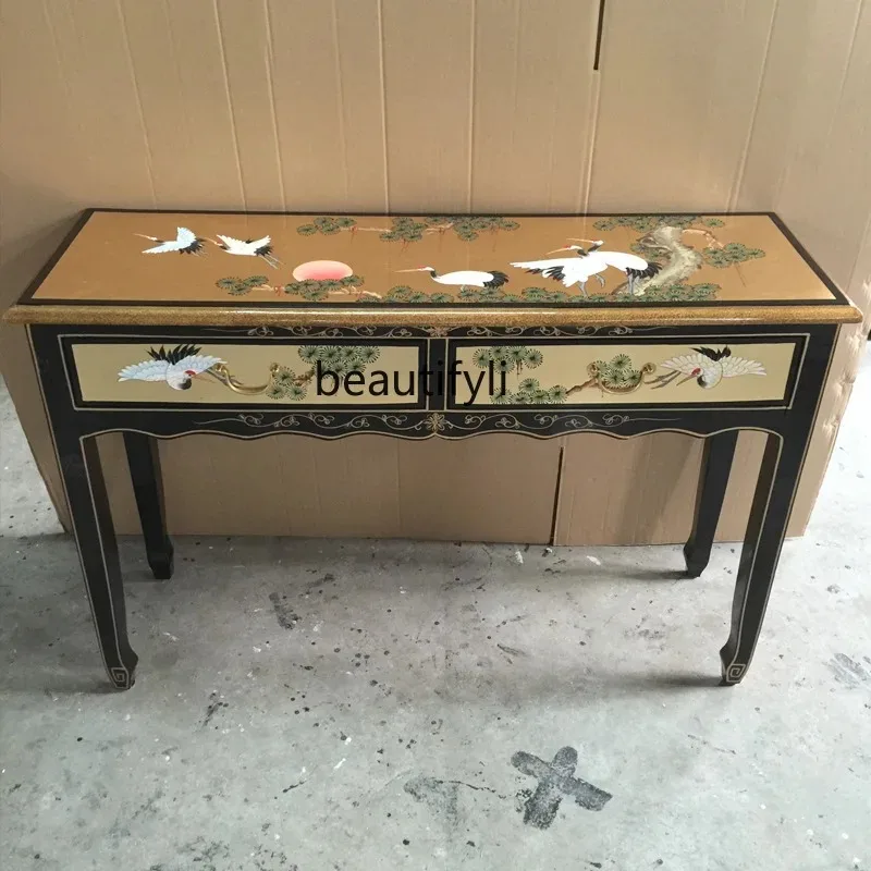 A9344 Two bucket porch table hand-painted furniture, solid wood two bucket table bright paint gold foil cabinet