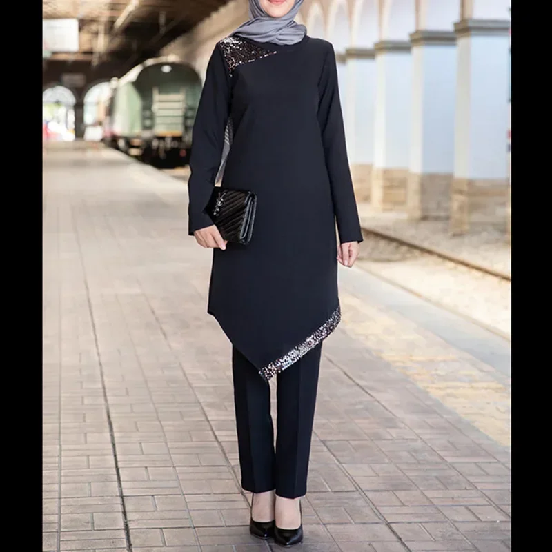 Aid two piece Muslim sets abaya women musulman ensembles Turkey hijab dress caftan Moroccan kaftan Islam clothing abayas suits