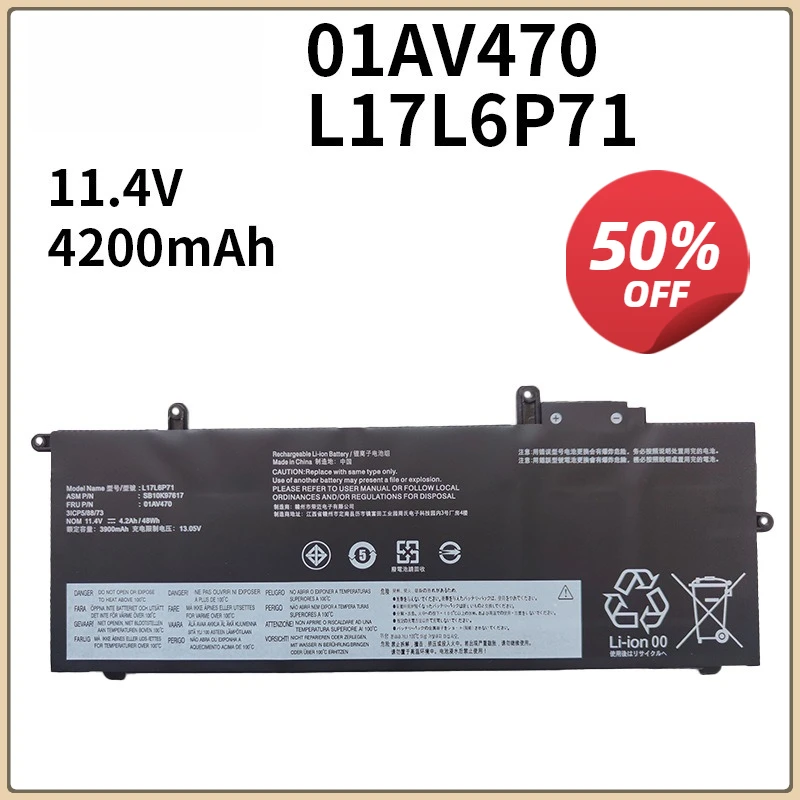11.4V 4400mAh L17L6P71 L17M6P71 L17C6P71 Battery For Lenovo ThinkPad X280 Series 01AV470 01AV471 01AV472 SB10K97617 11.4V 48WH