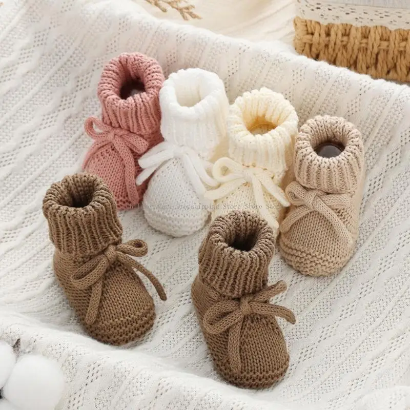 Adjustable Bowknot Infant Shoes Cotton Knit Breathable Construction Booties
