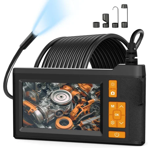 Industrial Endoscope 4.3 inch Borescope Camera, 16.5FT Semi-Rigid Cable, 1080P HD Screen 8mm Single Lens, 2000mAh