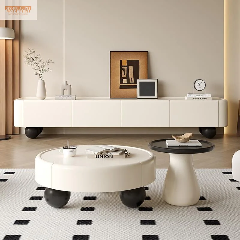 

Низкий телевизионный шкаф во французском стиле для небольшой квартиры, комбинация с журнальным столиком в кремовом стиле, антикварная мебель для гостиной из массива дерева.