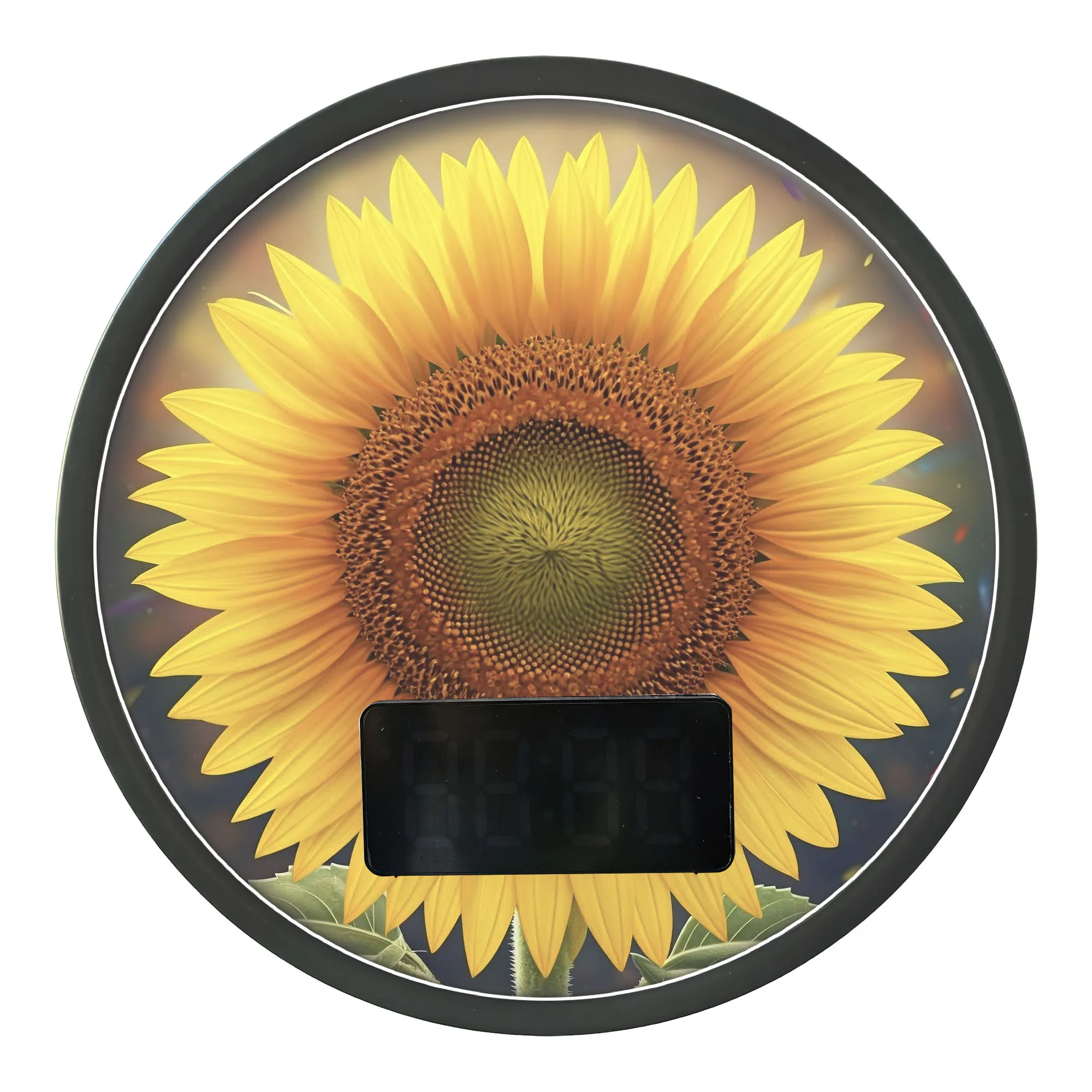 Sunflower LED Digital Wall Clock with Thermometer Calendar Date Alarm Snooze 12/24hr Format  Botanical Botanical Light Up Clock