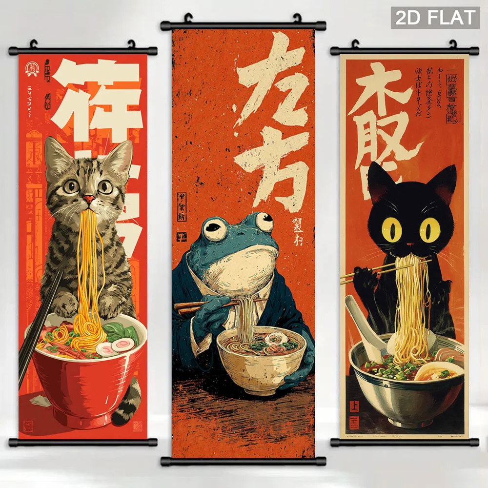 Funny Animal Lamian Noodles Scroll Tapestry Retro Tiger Spot Poster Decoration Living Room Home Room Decoration