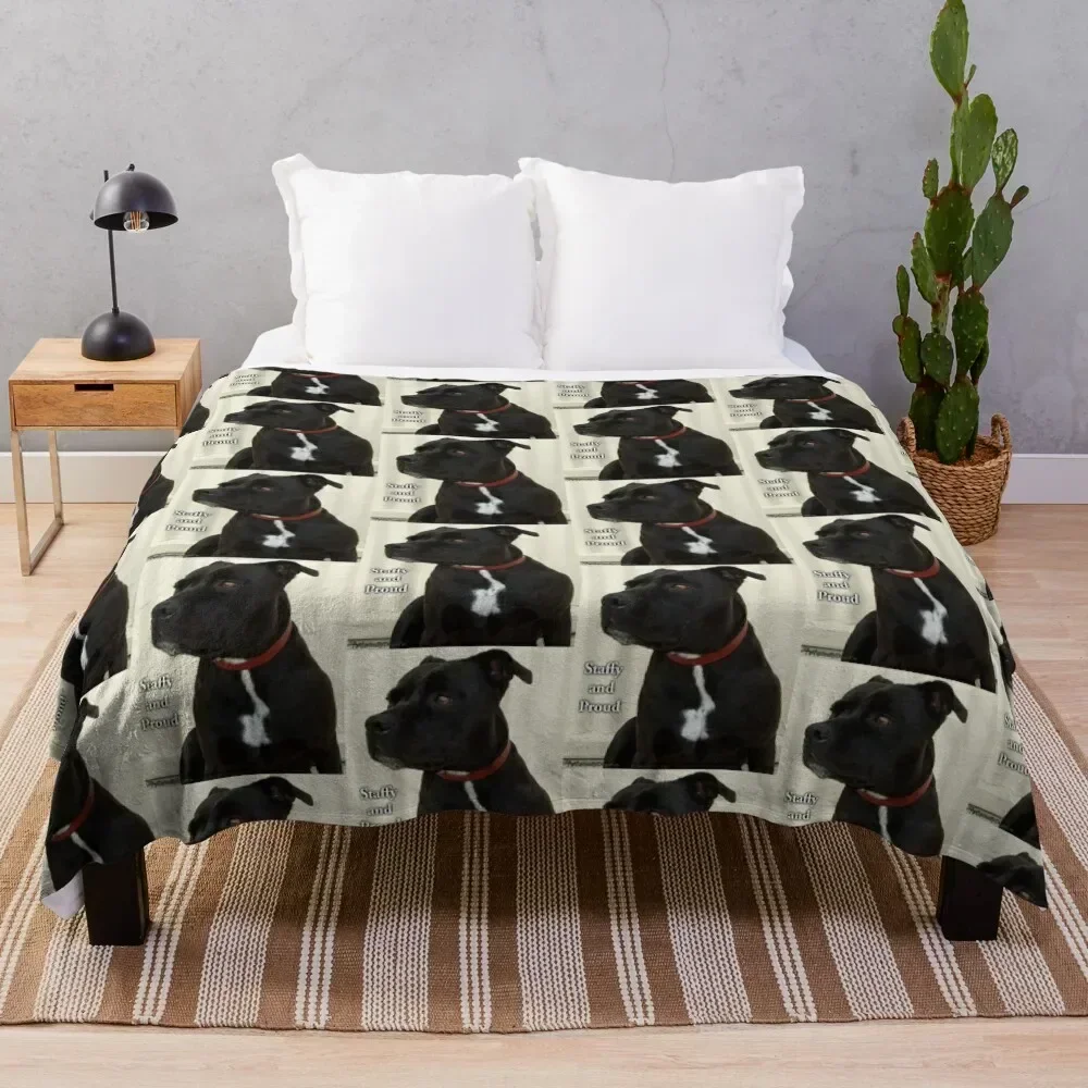

Staffy and Proud Throw Blanket Soft Sherpa Fleece Warm Blanket for Winter