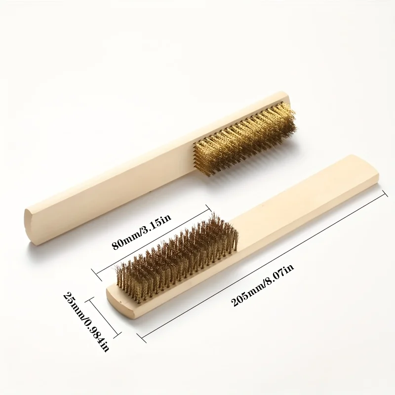 木製ハンドルの工業用銅線と鋼線ブラシ - 自動車用の多機能研磨・洗浄ツール