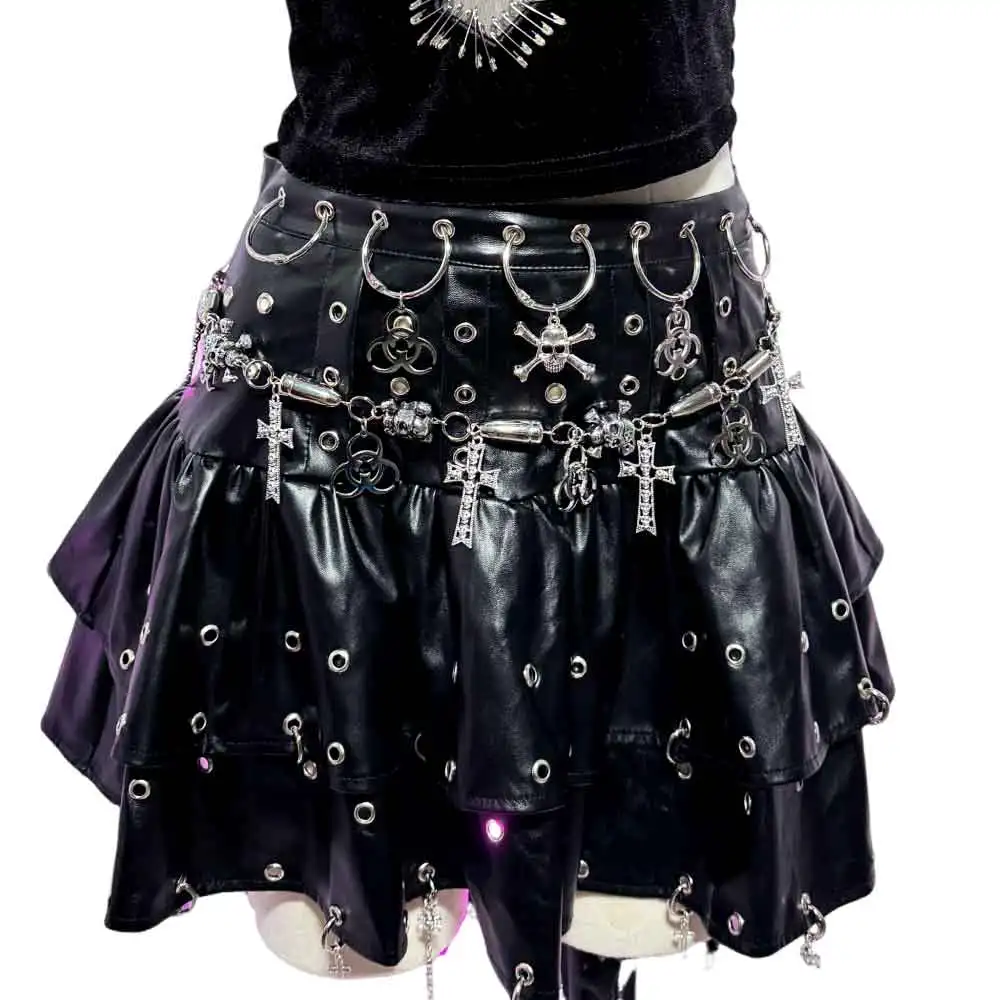 الجرونج في سن المراهقة Harajuku سلسلة القوطي يدوية الشرير الصخرة الصليب E-الفتيات ايكو ملابس للنادي الجمجمة ايمو Y2K جلد نباتي لتقوم بها بنفسك التنانير القوطية #6