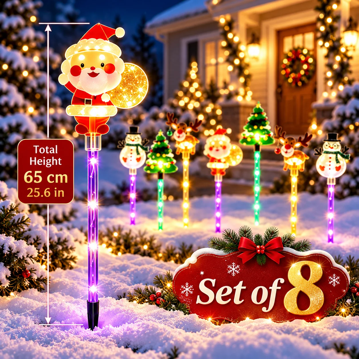 Christmas Solar Stake Lights, 8/16 Pack LED Pathway Lights with Santa Snowman Reindeer Tree Design, IP65 Waterproof Outdoor Yard Garden Lawn Decor, 8 Modes Solar Powered Holiday Party Lighting