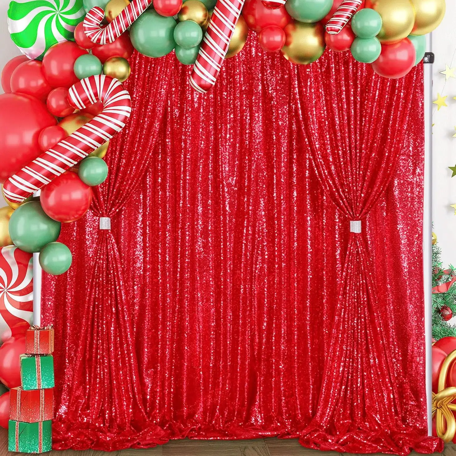 

Red Sequin Backdrop Curtains Glitter Drapes 3Pcs-4ftx8ft for Wedding Birthday Party Decorations Bridal Baby Shower Party Supplie