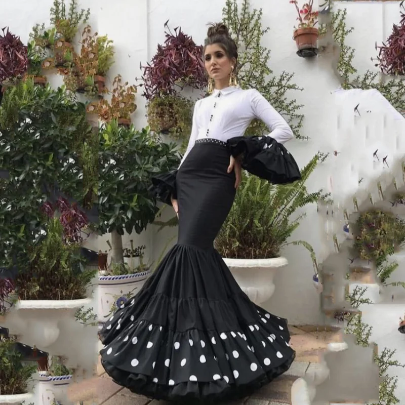 

Black White Dot Tiered Skirts Long Layered Maxi Skirt Tiered Tulle Inside Full Length Multi Layers Adult Skirt Mermaid