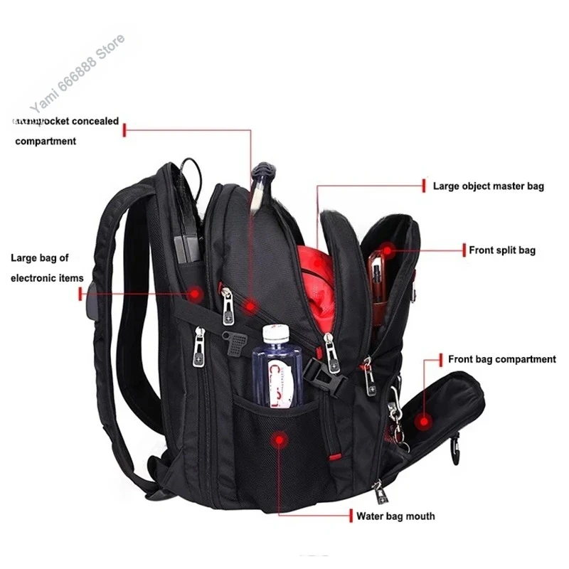 حقيبة ظهر بسكين الرقيب السويسري، حقيبة سفر ترفيهية ذات سعة كبيرة، 18 حقيبة كمبيوتر محمول، حقيبة مقاومة للماء للرجال #3