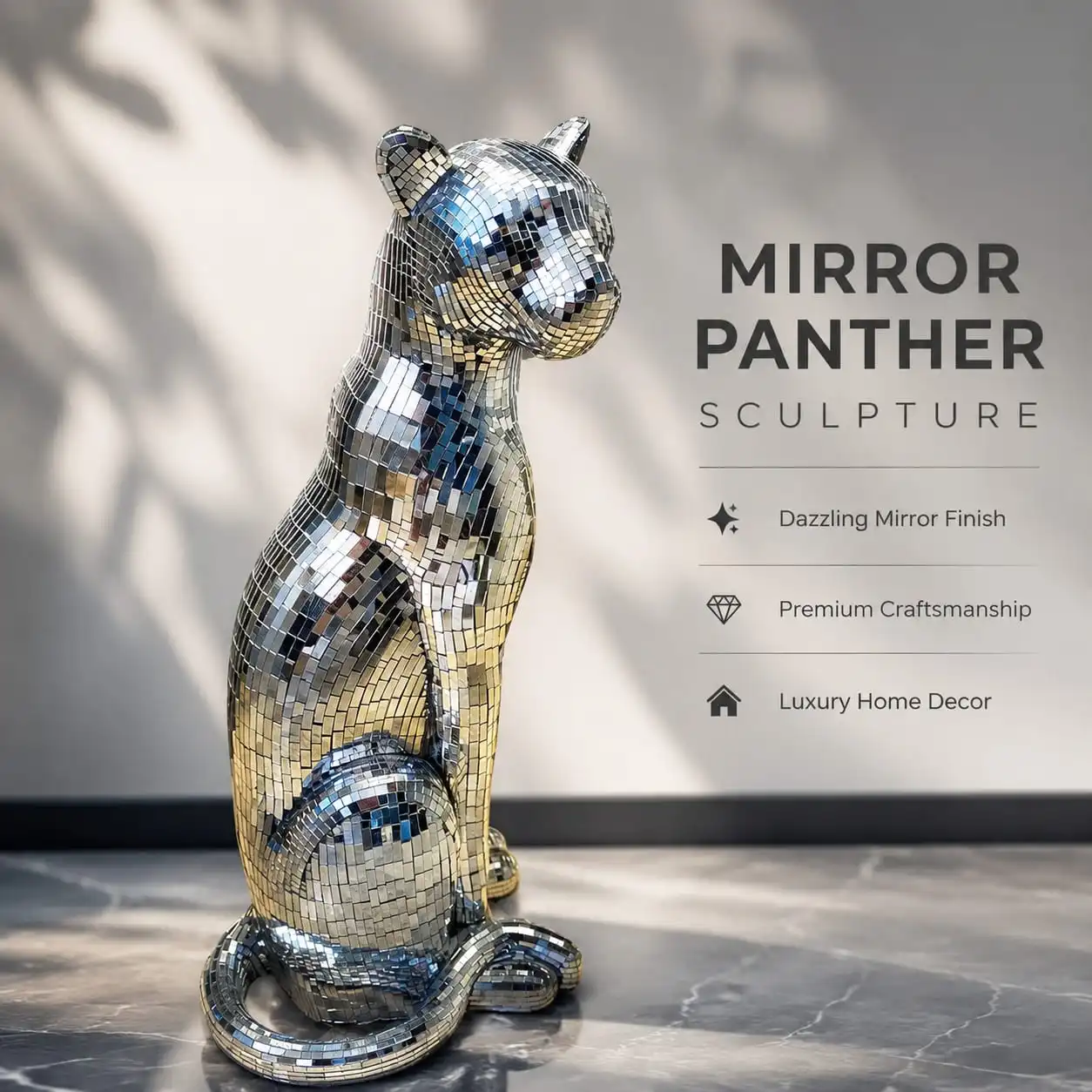 Glitter Glass Leopard Sculpture – Nordic Animal Ornament for Modern Home Decor & Artistic Gift