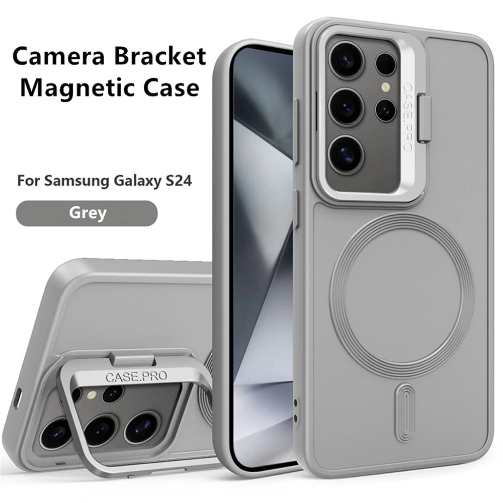 Luxury For Magsafe Camera Bracket Stand Case For Samaung Galaxy S24 Ultra S23 Plus Magnetic Skin Felling Matte Shockproof Cover