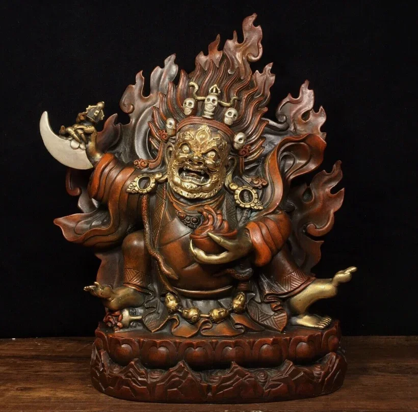 

Chinese purple copper bronze Gilt ax Mahakala Wrathful Deity Buddha Statue