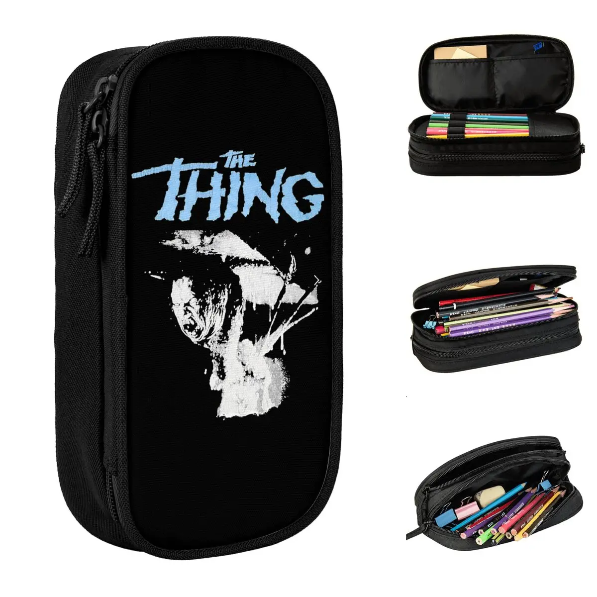 Large Capacity Pencil Pouch The Thing Horror Film Movie School Double Layer Pencilcase Women Make Up Bag Amazing Gift