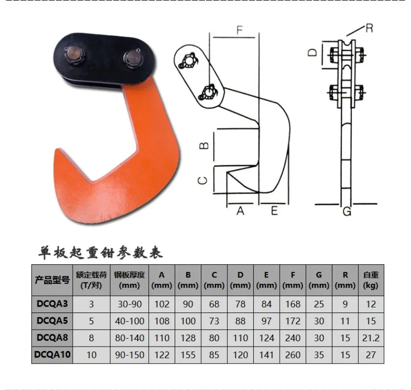DCQ veneer horizontal hanging pliers, forged veneer lifting pliers, steel plate hanging pliers, forged steel plate hanging hooks