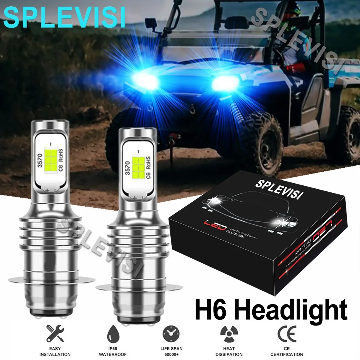 

2PCS 8000K Ice Blue 35W LED Motorcycle Headlight Bulbs led moto For Hisun Motors Corp HS 500 2016 2017 2018