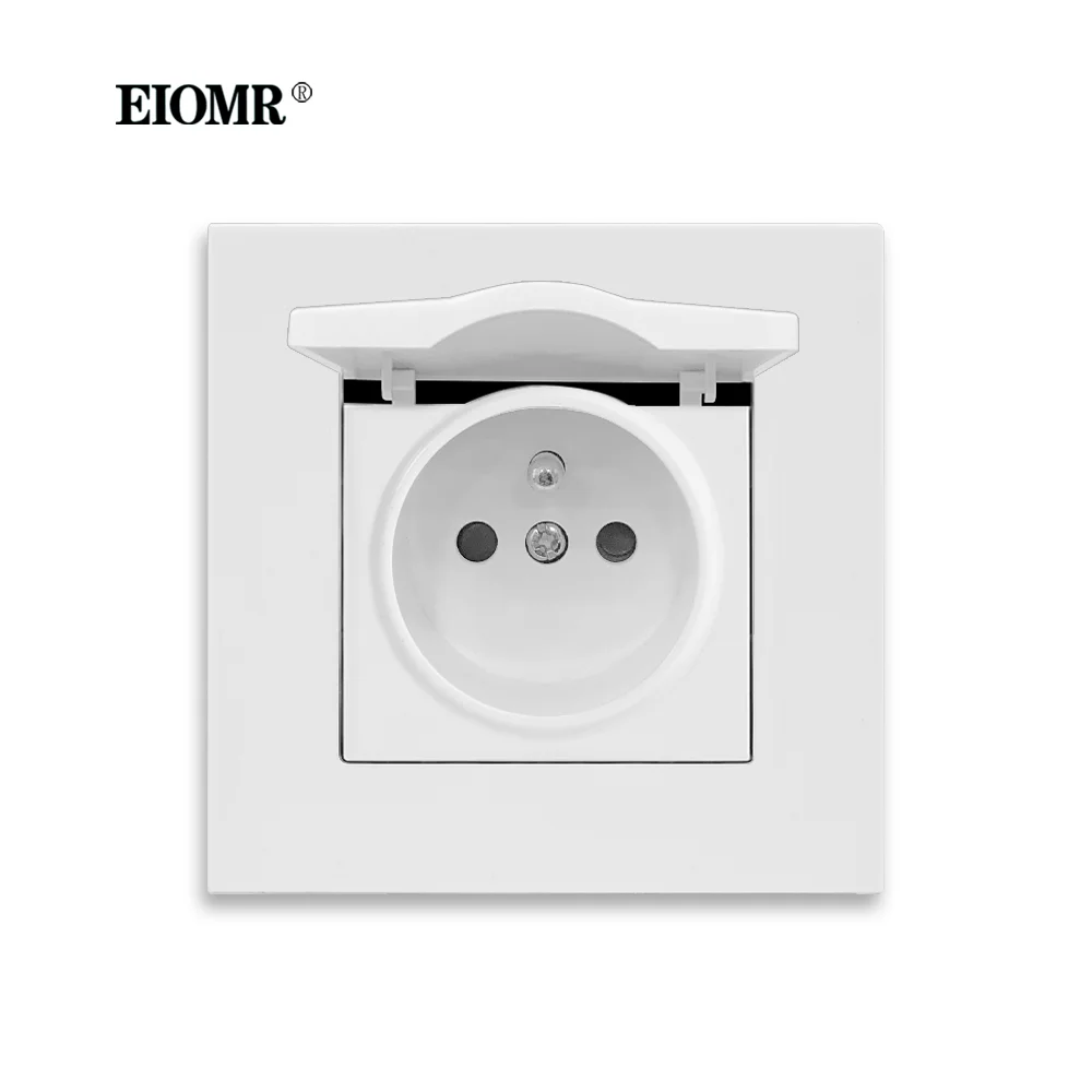 EIOMR EU French Standard Power Socket Flame Retardant PC Panel AC 250V 16A Wall Power Socket with Dust-proof Waterproof Cover