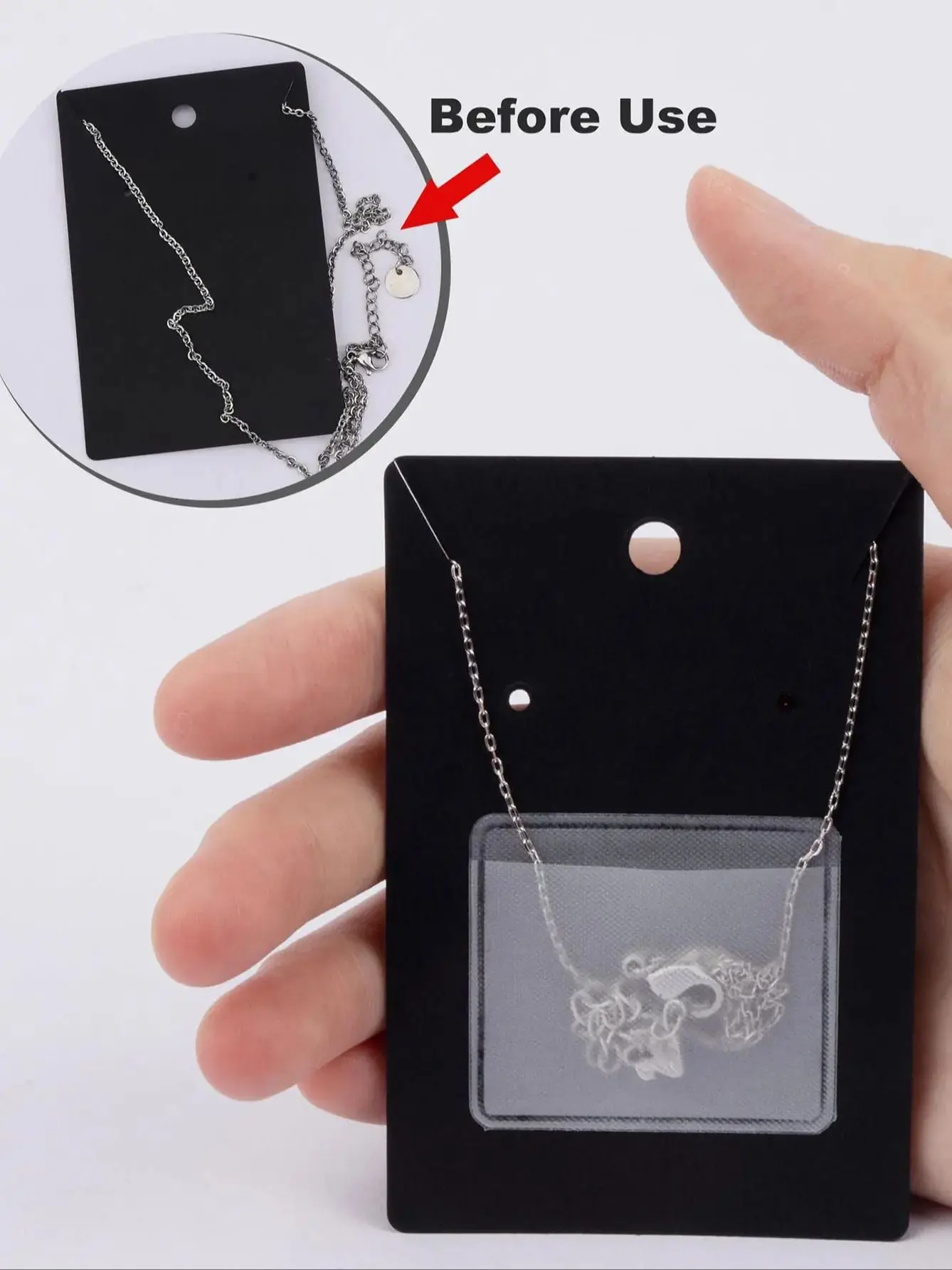 100pcs Self-Adhesive Necklace Chain Pockets, PVC Clear Pocket for DIY Jewelry Display Loose Chain Storage Necklace Supplies