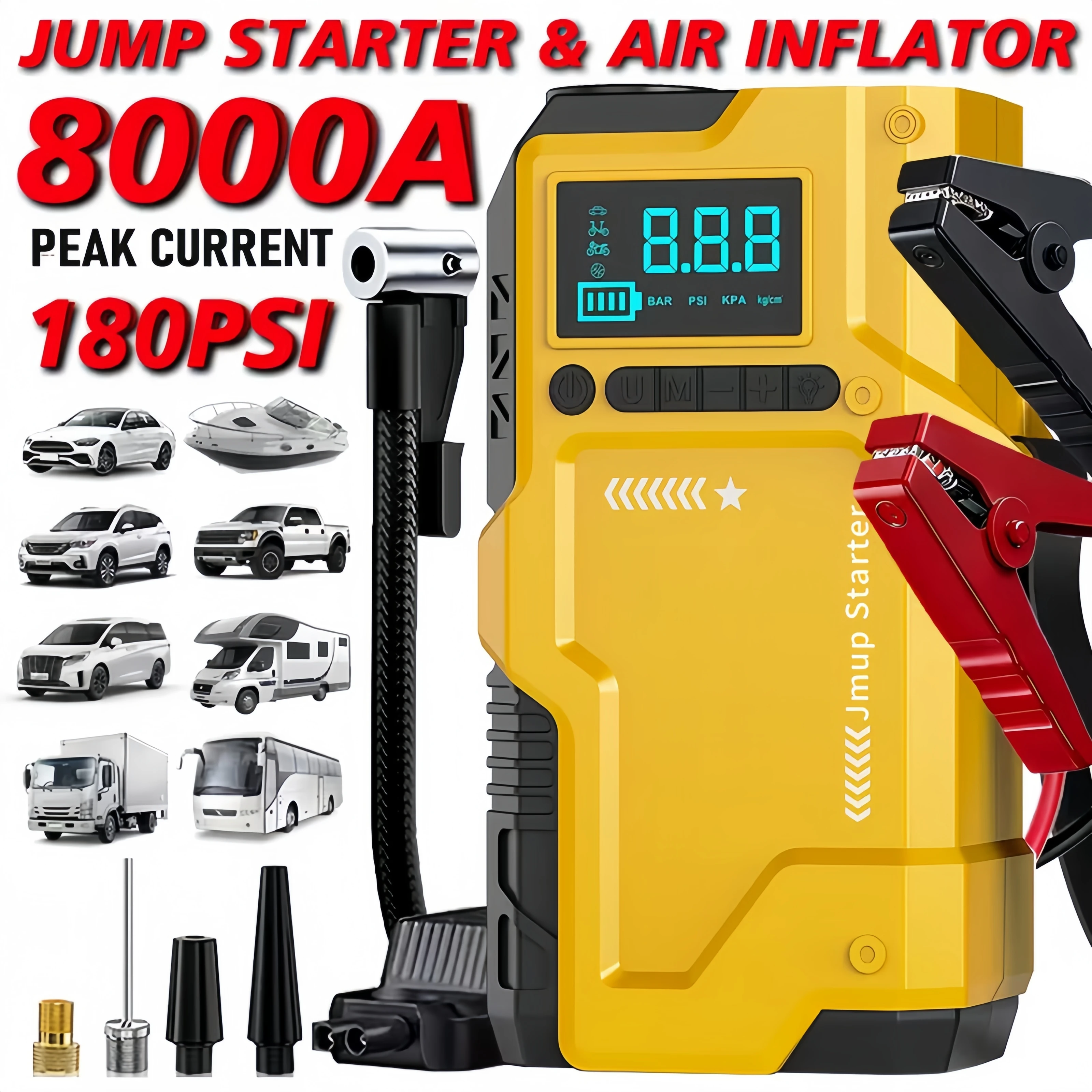 

Multifunctional wireless Vehicle Maintenance Tools, (including 180 PSI air compressor and 12/24V battery boost starter)