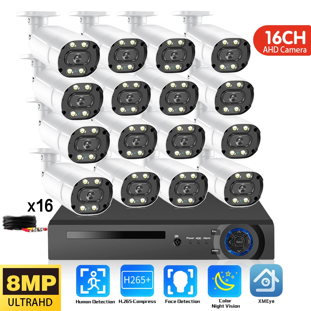 

8MP8/16CH AHD DVR Strip line Face Detection Color MotionDetection Outdoor Security Camera System Set CCTV Video Surveillance Kit
