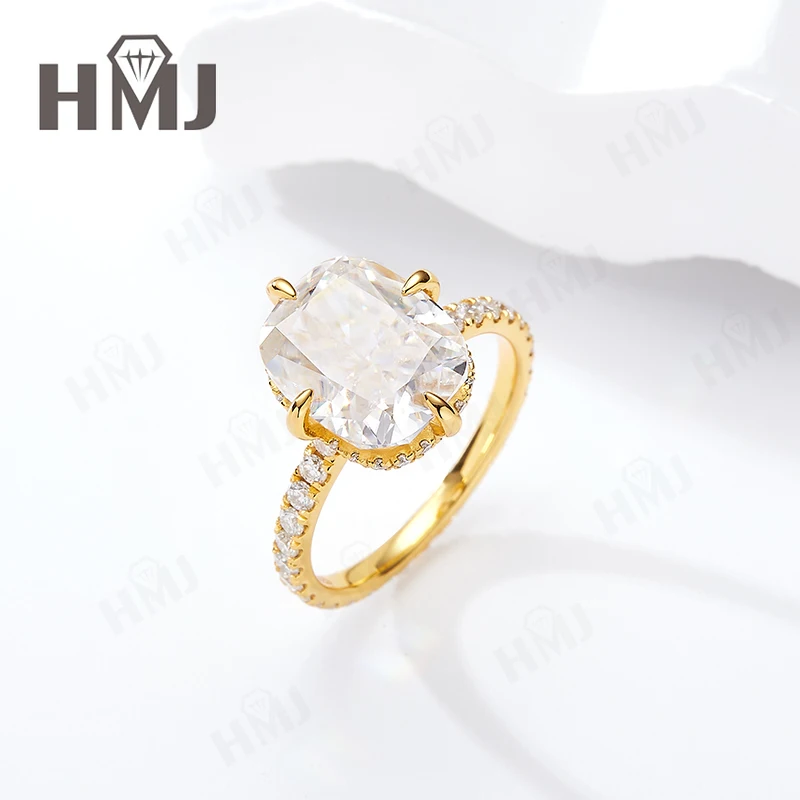 Full Diamonds Cushion Moissanite Ring with 1-5.5CT D Color Crushed Ice Cut Moissanite S925 10k 14k 18K Wedding Engagement Jewely