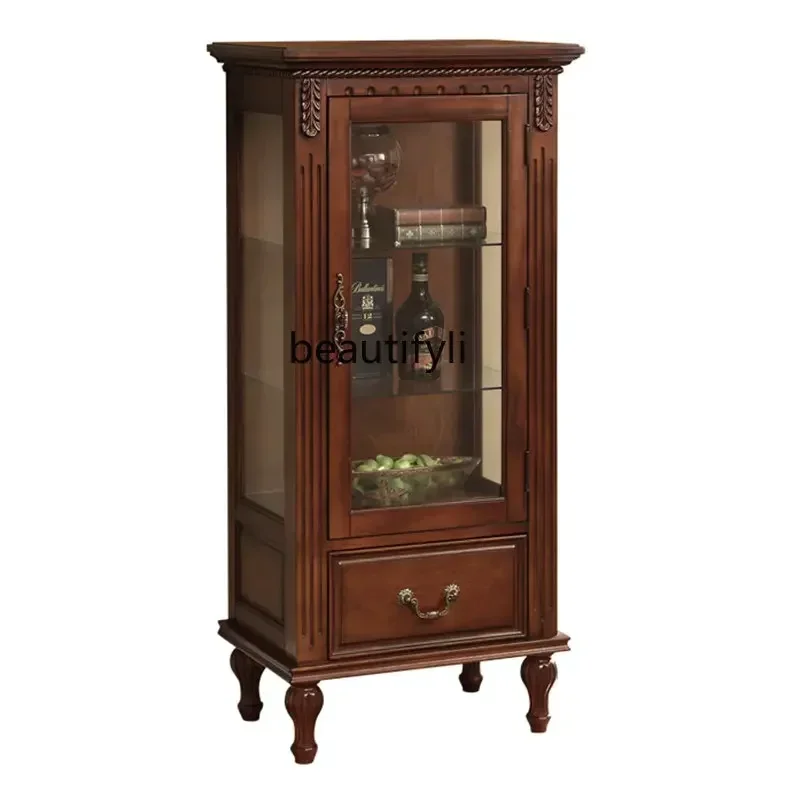 yj American-Style Solid Wood Wine Cabinet Glass Curio Cabinet Display Cabinet European-Style Single Door Wine Cabinet