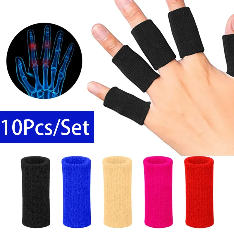 

10Pcs Finger Protection Arthritis Support Thumb Brace Protector Finger Guard Fitness Sport Basketball Gym Elastic Finger Sleeves