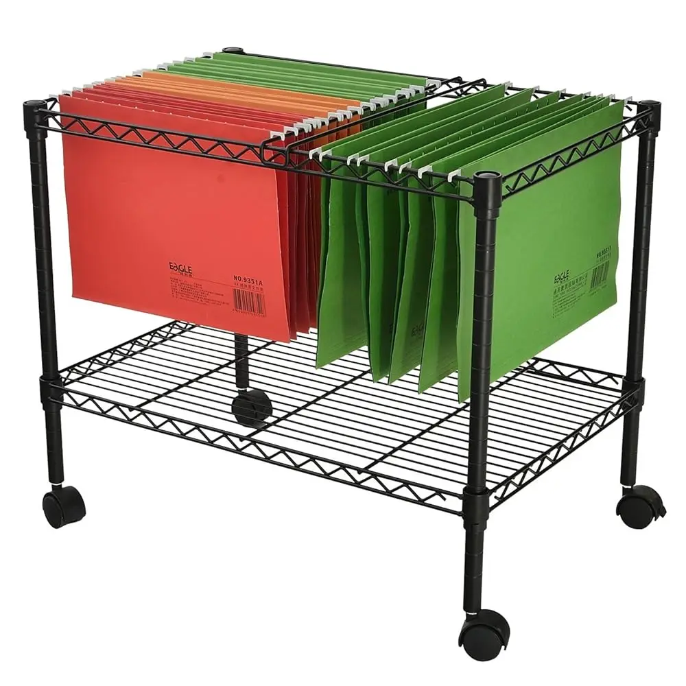 

Premium 1-Tier Metal Rolling File Cart For Letter Size And Legal Size Folder, Black