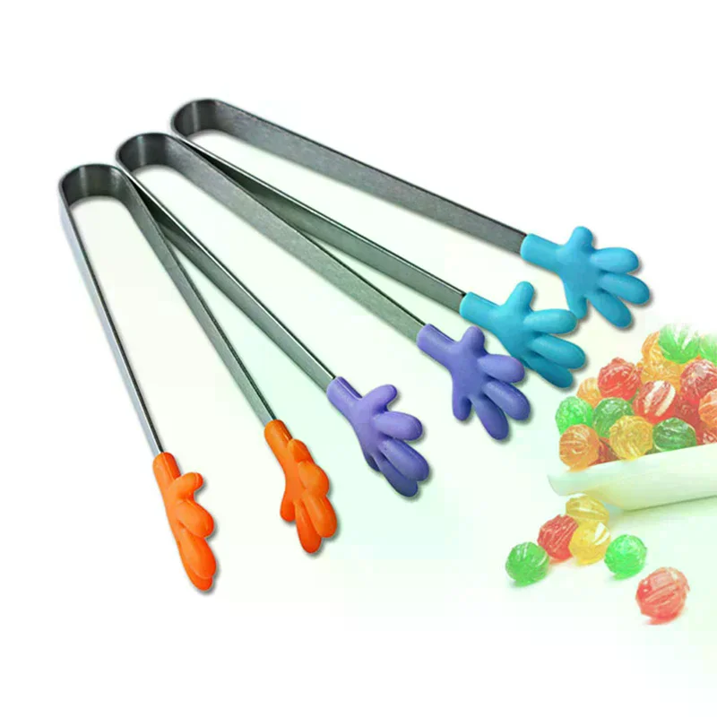 /TPz/Stainless Steel Cooking Kitchen Ice Tong Food BBQ Salad Hand Clip Silicone