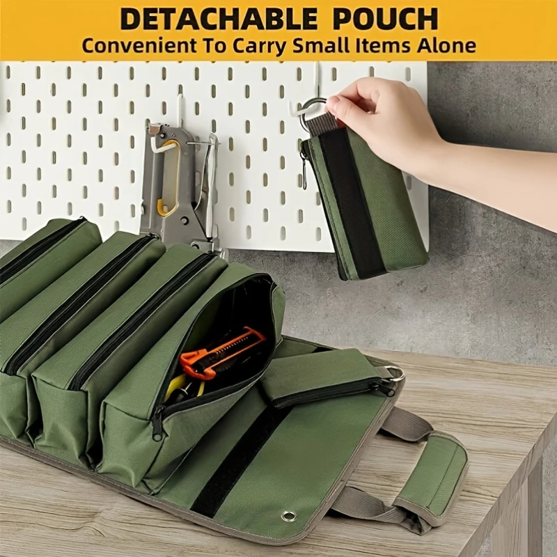 1pc Heavy Duty Waterproof Tool Kits Tote Roll-Up Design with 6 Tool Pouches for Organizing Hand Tools and Small Tools