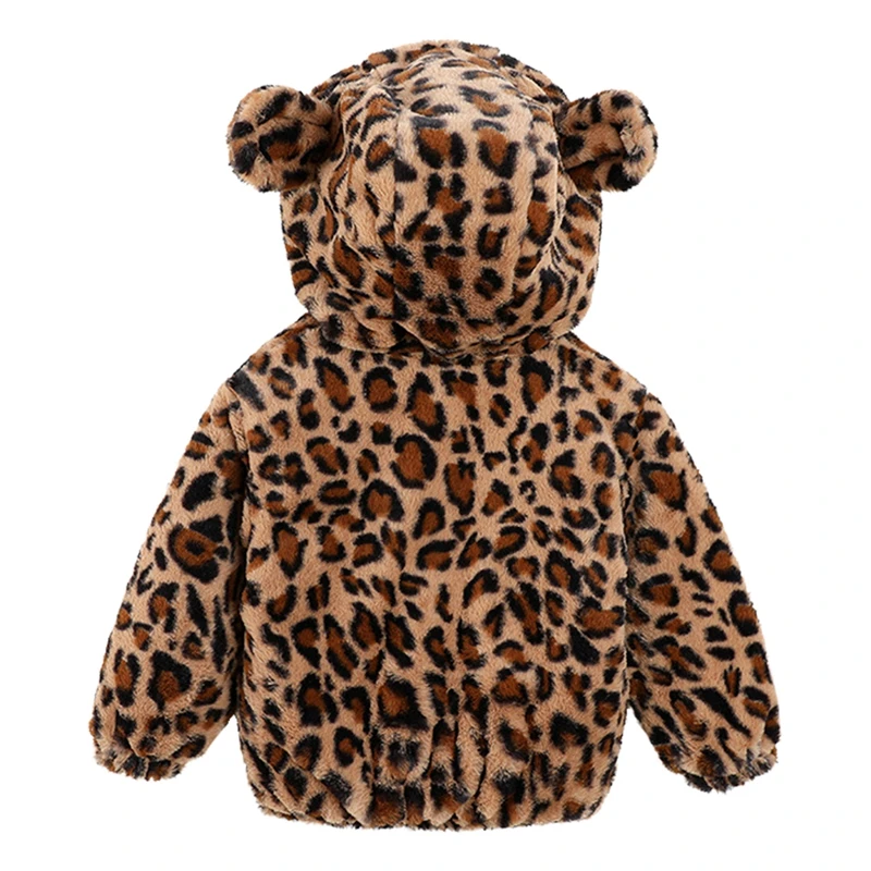 Children Baby Girl Clothes Winter Leopard Print Coat Kids Boy Lamb Wool Warm Hoodie Long Sleeved Hooded Clothes