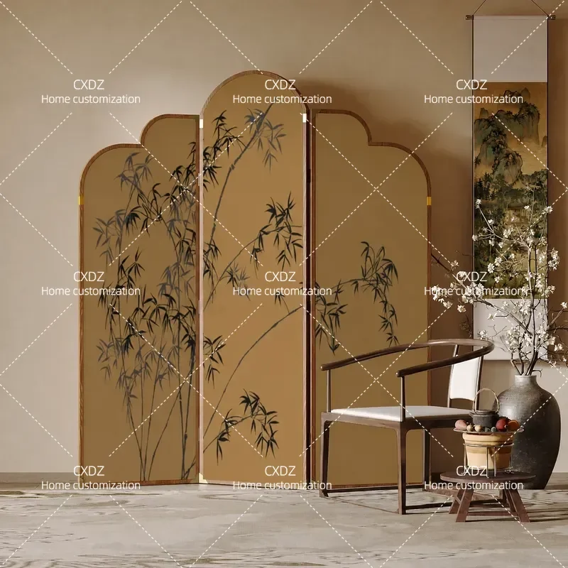 New Chinese Style Zen Bamboo Screen Partition Folding Room Divider for Living Room Tea Room Sofa Background Wall Decoration