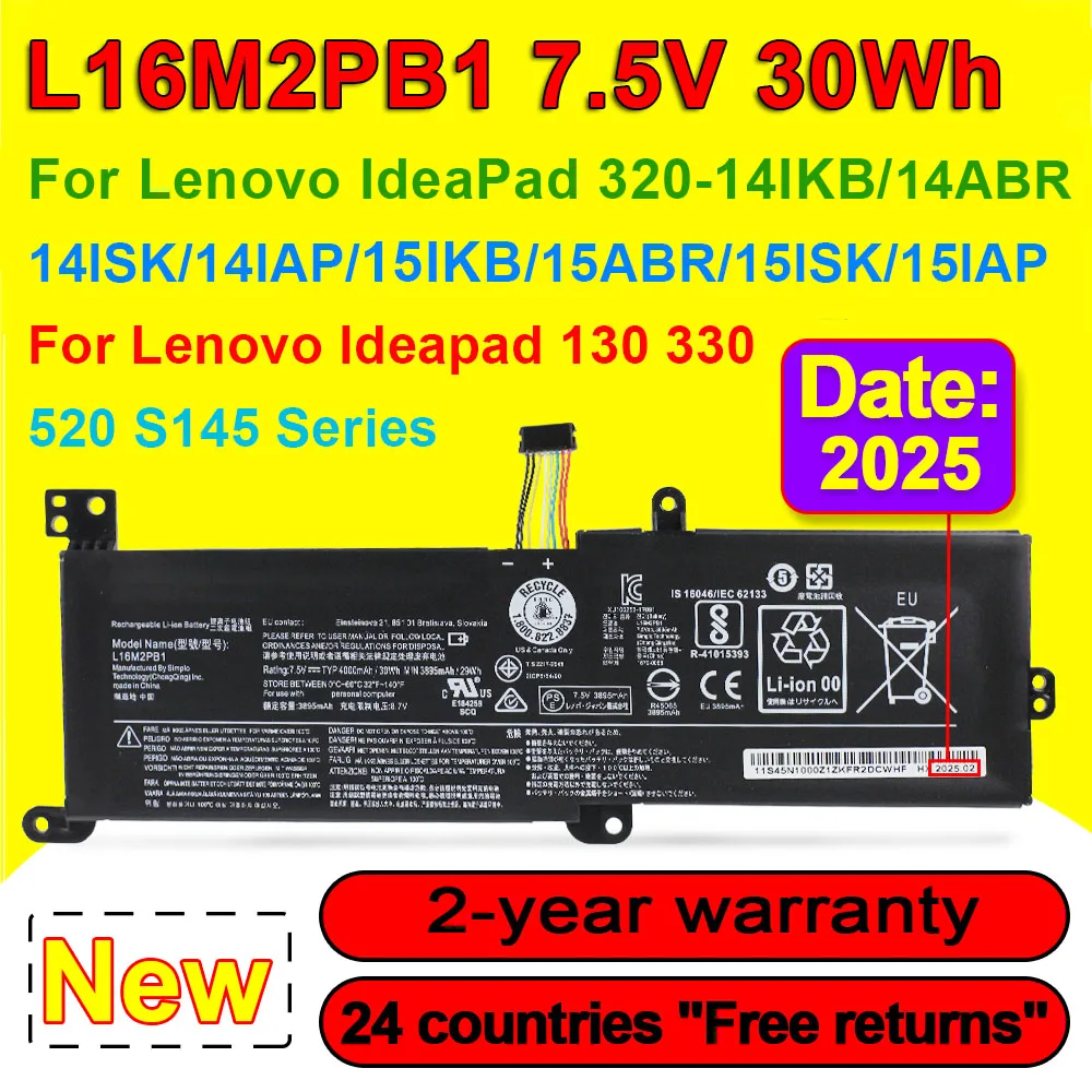 For Lenovo Ideapad 320-15IKB-15IAP-15AST-15ABR-14ABR 520-15IKBR 330-15ICN L16L2PB2 L16L2PB1 L16M2PB1 7.5V 4000mAh Laptop Battery