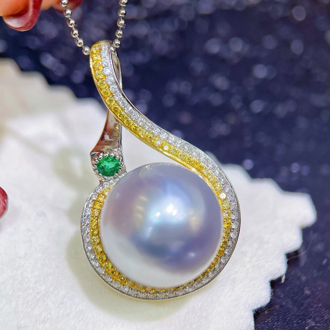 

Жемчужное ожерелье 12-13 мм, кулон высокого качества, идеальный круглый небольшой дефект, полный бриллиант, двухслойная инкрустация, бесплатная серебряная цепочка