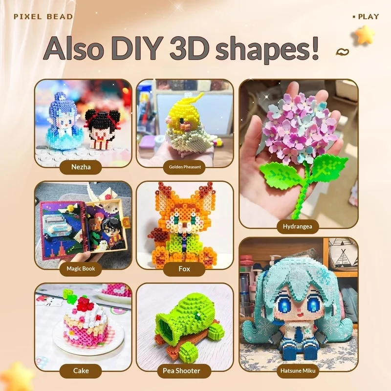 ピクセルヒューズビーズクラフトキット、ミニヒートアイロン、透明アイロンペーパー、ペグボード、完全なdiyメルトビーズ用品付き