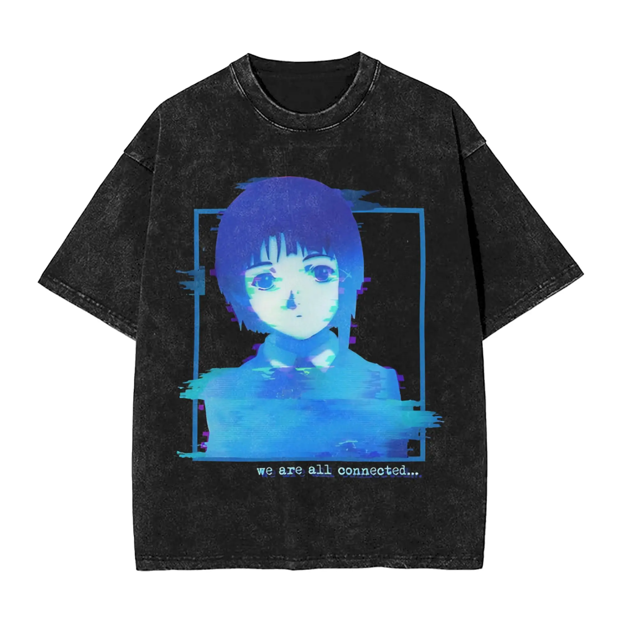We Are All Connected  T Shirt Beach Serial Experiments Lain Y2K Retro T-Shirts Casual Fashion Tshirt For Man Short-Sleeved Tops