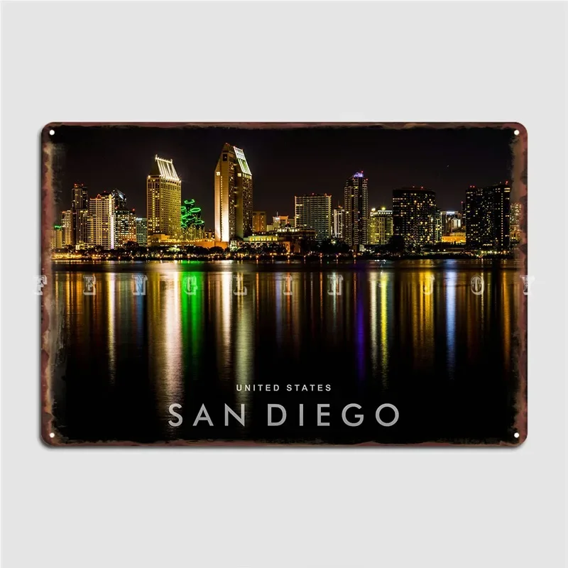 San Diego Night View Poster Metal Plaque Wall Pub Living Room Retro Wall Decor Tin Sign Poster